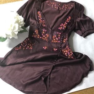 Free People Silk Maroon Flowy Dress With Slit NWOT